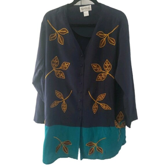 Diane Von Furstenberg Vintage Top Blouse Silk  Embroidered Blue Lagenlook M DVF - Picture 1 of 9